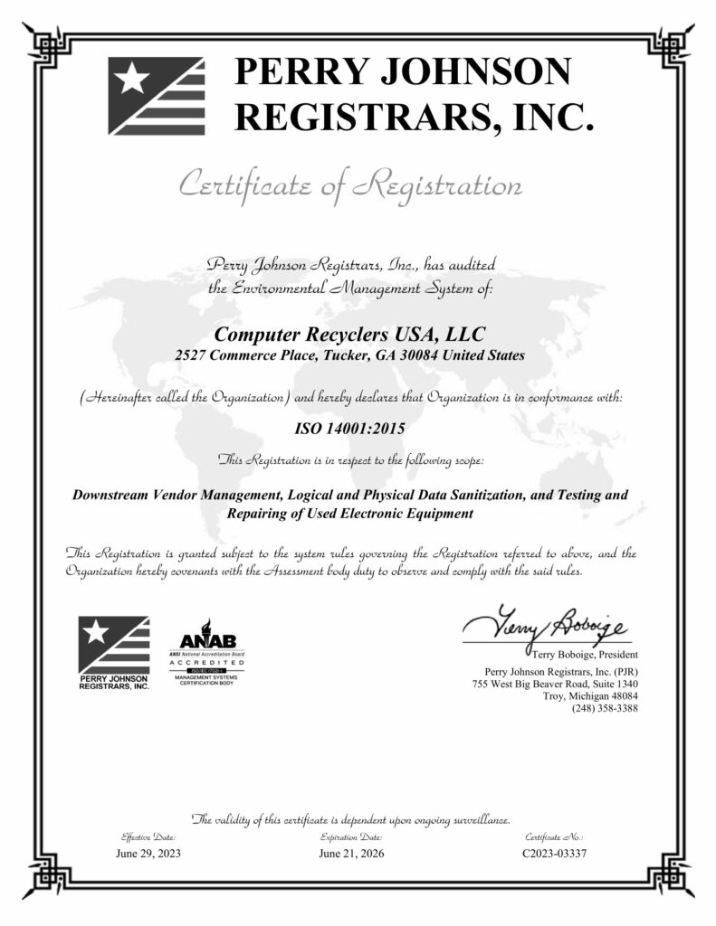 Computer Recyclers USA LLC 14k Certification